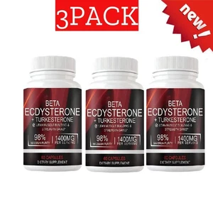 3X1400mg Beta Ecdysterone and Turkesterone Supplements Maximized 98% 60capsules - Picture 1 of 10