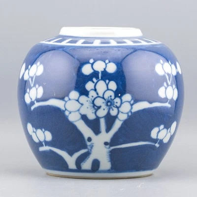 Tarro de jengibre de porcelana chino Guangxu azul blanco Prunus período Qing siglo XX Foto 1 de 4