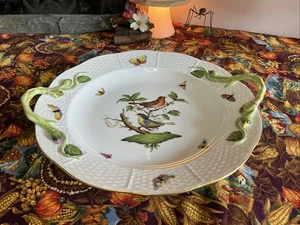 Herend Ungheria Rothschild Bird 10" dipinto a mano con manici zuppiera piatto torta - Foto 1 di 10