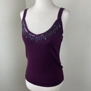 Vtg Cache M Beaded Knit Top Cami Y2K Whimsigoth Fairy Grunge Peasant Purple Tank - Picture 1 of 7