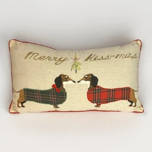 Stratford Home Dackel Weihnachten Kissen bestickt Mistel Urlaub - Bild 1 von 8