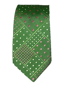Etro Polka Dot Green (Pink & White Dots) Men's Necktie 100% Silk Made In Italy - Picture 1 of 14