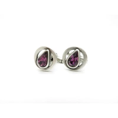 Abotoaduras Louis Fagran sem caixa formato de lágrima vintage cristal roxo cor prata - Imagem 1 de 4