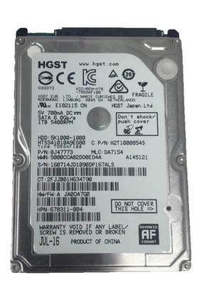 HGST SN 160714JD1090DP167ALS 5V 700mA DC SATA 6.0Gb/s 1TB 5400RPM - Image 1 of 3