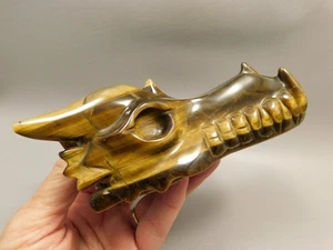 Dragon Head Tiger-Eye Hand-Carved Fantasy Stone Carving #O186 - Picture 1 of 11