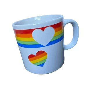Russ Berrie Rainbow And Hearts Multi Color 10 oz White Ceramic Coffee Mug (read) - Picture 1 of 11