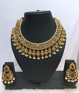 Indisch Bollywood Designer Vergoldet Braut Mode Perle Schmuck Halskette Set