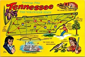 Postcard Greetings From Tennessee Map 6x4 - Picture 1 of 2