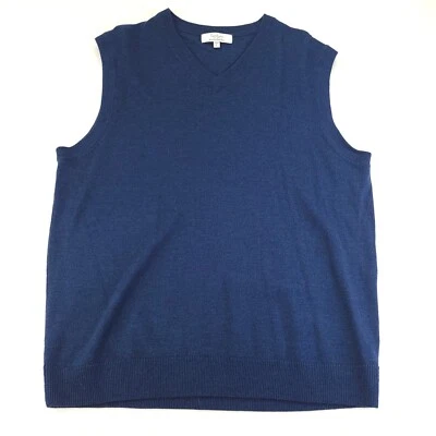 Chaleco Suéter Turnbury Para Hombres Grande Azul Cuello en V Lana Merino Extra Fina Súper Suave - Foto 1 de 4