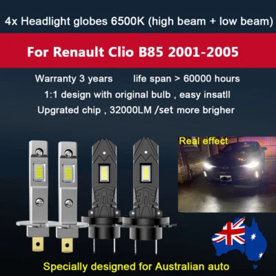 4x 32000lm Headlight Globes For Renault Clio 2002-2004 high low Beam 12v kit - image 1 of 4