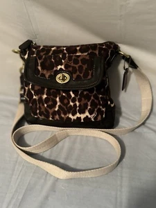 Coach Crossbody Bag Park Ocelot Canvas Leather Swingpack Brown Shoulder Bag - Picture 1 of 12