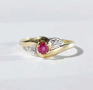 Vintage 18k Gold Rubin Ring, Vintage Weiß- und Gelbgold Arabeske Rubin Ring - Bild 1 von 9