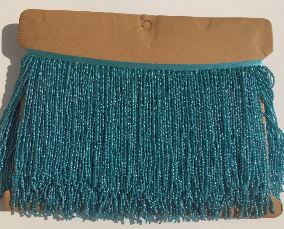 Por yarda 6.5" Aqua Azul Vidrio Semilla Cuentas Flecos Lámpara Pantalla Disfraz Borde Foto 1 de 1