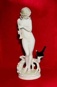 HUTSCHENREUTHER CARL WERNER SIGNED NUDE w/BIRD PLAYING HORN FIGURINE GERMANY 13" - Picture 1 of 10