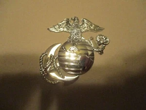 NEW Eagle Globe & Anchor METAL Car Truck Emblem US Marine Corps Silver - Picture 1 of 4