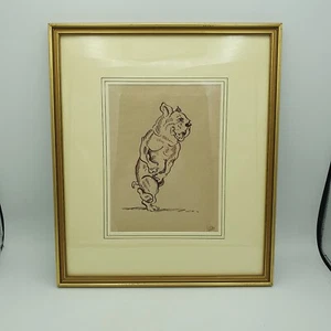 P.Hobbs Signed cartoon pen & Ink Rare 20th Century bulldog framed Sketch - Picture 1 of 17