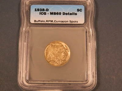 1938-D 5¢ Buffalo Nickel,ICG MS66 Graded Slabbed - Image 1 of 4
