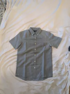 Wool & Prince Short Sleeve Shirt Mens S Gray / White Button Wool Linen Reg Fit - Picture 1 of 5