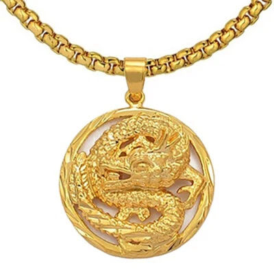 18k Gold Filled Bold Dragon Pendant With Link Chain Necklace D772 - Image 1 of 4