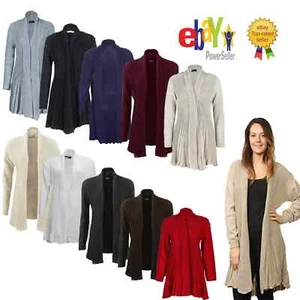 WOMANS LADIES GIRLS KNITTED LONG SLEEVE BOYFRIEND CARDIGAN WATERFALL PLUS SIZES - Picture 1 of 2