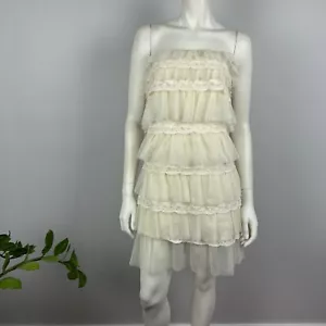 AGAPE Size S, 8 Strapless Short Dress Lace Look Layered Ruffles Cream Women - Picture 1 of 11