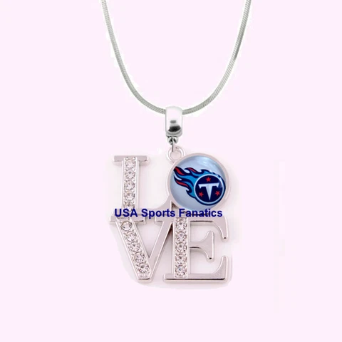 NFL - Tennessee Titans 925 Sterling Silver Team Logo Love Necklace W/Rhinestones Cover