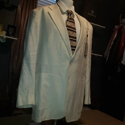 ALLEN FLUSSER 男式 100% 奶油色亚麻西装外套 — 第 1/4 张图片