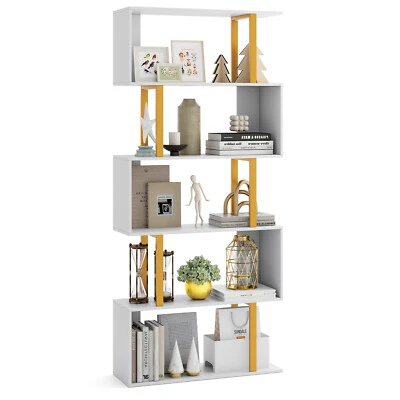 5/6-Tier Geometric Bookcase Decorative S-Shaped Storage Bookshelf w/ Metal Frame - image 1 of 4