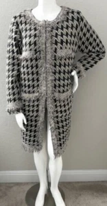 Davi & Dani Long Houndstooth Fringe Cardigan Sweatercoat Plus 1XL 2XL 3XL - New! - Picture 1 of 5