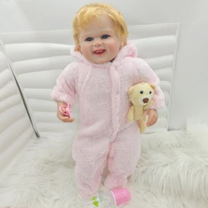 Soft Silicone Reborn Baby Realistic Handmade 22" Girl Doll Dummy Bottle Curly - Picture 1 of 8