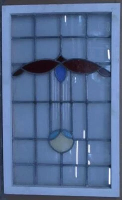 PRETTY ABSTRACT OLD ENGLISH LEADED STAINED GLASS WINDOW TRANSOM 21" X 34" - Image 1 of 3