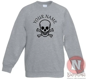 Personalised Pirate sweatshirt Children's kids Skull & Crossbones Just add name - Picture 1 of 13