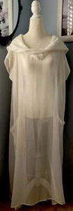 Kishori Long White Cover Up M L XL Sheer Hoodie Pockets Kaftan Dress Resort Glam - Picture 1 of 20