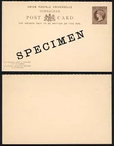 Gibraltar HG8 QV 1 1/2d Brown Reply card on buff opt SPECIMEN - Picture 1 of 1
