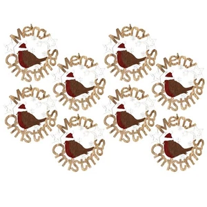 Shabby Chic Wooden Christmas Hanging Decorations -14cm Robin Mini Wreath x 8 - Picture 1 of 3