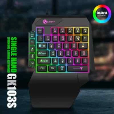 One Handed LED Light USB Gaming Keyboard - Mechanical Key Press - Image 1 of 4