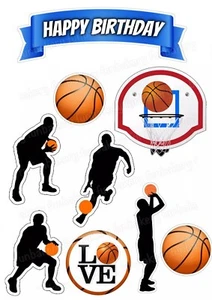 Baloncesto Deporte Pastel Topper Fiesta Decoración Comestible Cumpleaños Regalo Stand Up Ball - Imagen 1 de 12