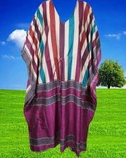 Purple Colorful Stripe Print Caftan GIFT FOR MOM Lightweight Recycle Sari Dress