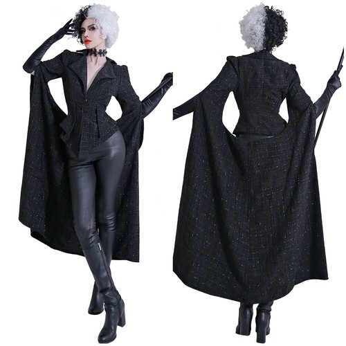 KITH Costume Cosplay Crudelia Cappotto Nero Abito Festa Carnevale Halloween