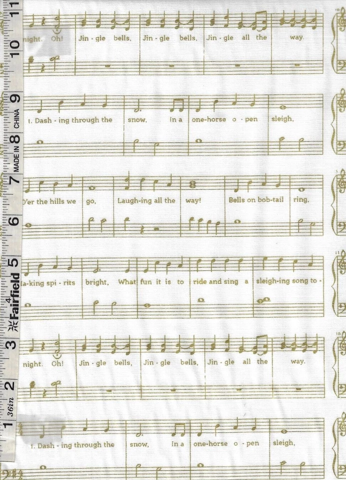 Campanas de tintineo blancas/doradas con música metálica navideña de Windham Fabrics por parte Foto 1 de 1