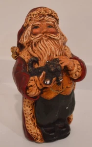 Vintage Ila Lefever Santa Figurine w/Black Cat Signed Chalkware 8" Folk Art - Picture 1 of 6