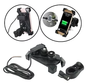 Motorcycle Bike ATV Cell Phone GPS Handlebar Mirror Mount Holder USB Charger US - Picture 1 of 8