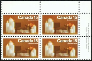 Canada sc#609 Christmas: Candles, UR Imprint Block, Mint-NH - Bild 1 von 2