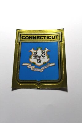 1972 VINTAGE GULF OIL CONNECTICUT STATE FLAG TRAVEL STICKER DECAL WITH HISTORY - Image 1 of 2