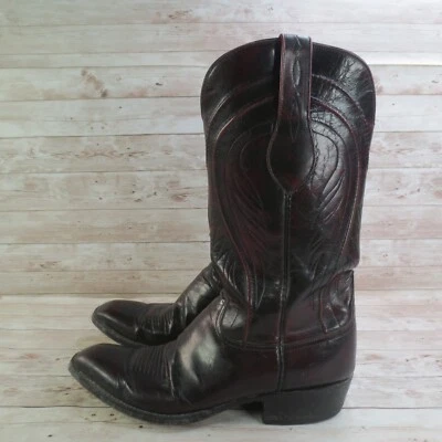 Vintage Lucchese Boots Mens 11 B Narrow Gavin Black Cherry Western Goat Skin * - Image 1 of 4