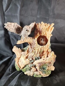 Vintage Porcelain ANIMATED MOTHER~BABY OWL TREE TRUNK Music Box. SS - Picture 1 of 10