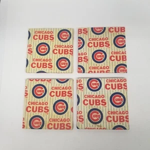 Vintage 1980s Chicago Cubs 4" Bar Coaster Set of 4, Unique Homemade Set - Picture 1 of 4