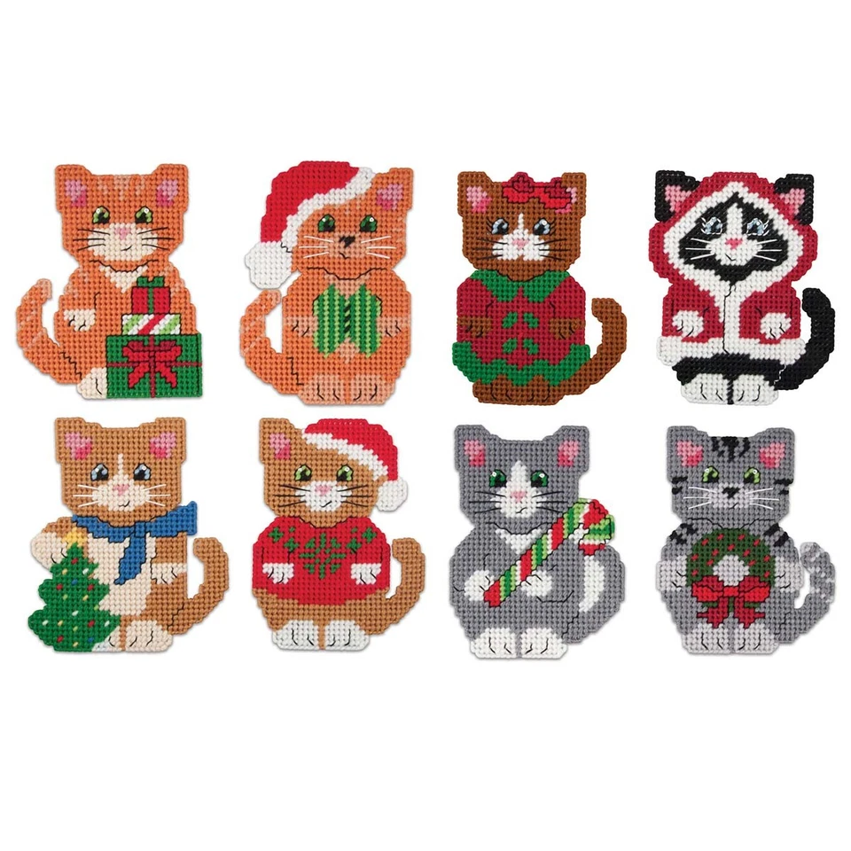 Herrschners® Christmas Kittens Ornaments Plastic Canvas Kit - Image 1 of 1