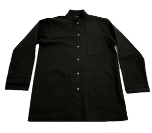 Eileen Fisher Women’s XS Snap Shirt Black Mandarin Collar Made in USA Boxy - Picture 1 of 11