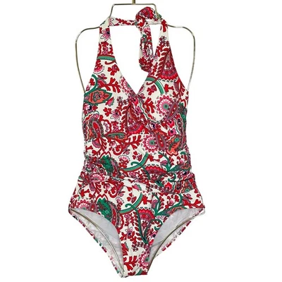 Boden Women's Paisley Print Halter One Piece Swimsuit Size US 8R - Image 1 of 4